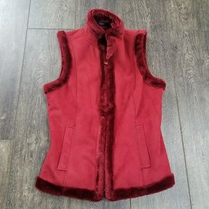 Chaps Red Burgundy Faux fur Vest - small